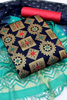 Blue woven jacquard salwar