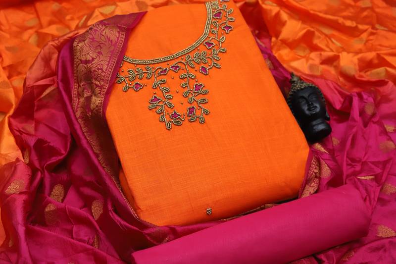 Orange embroidered cotton salwar