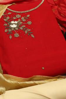 Red embroidered cotton salwar