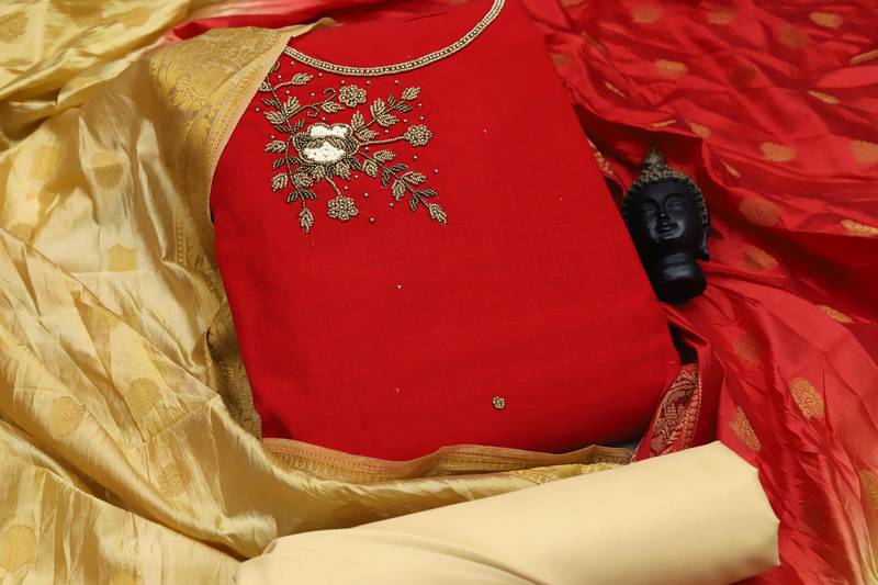 Red embroidered cotton salwar