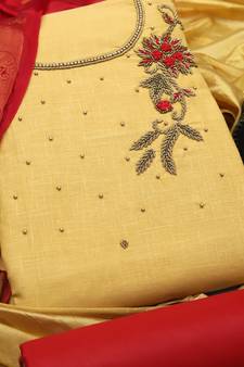Beige embroidered cotton salwar