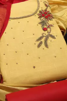 Beige embroidered cotton salwar