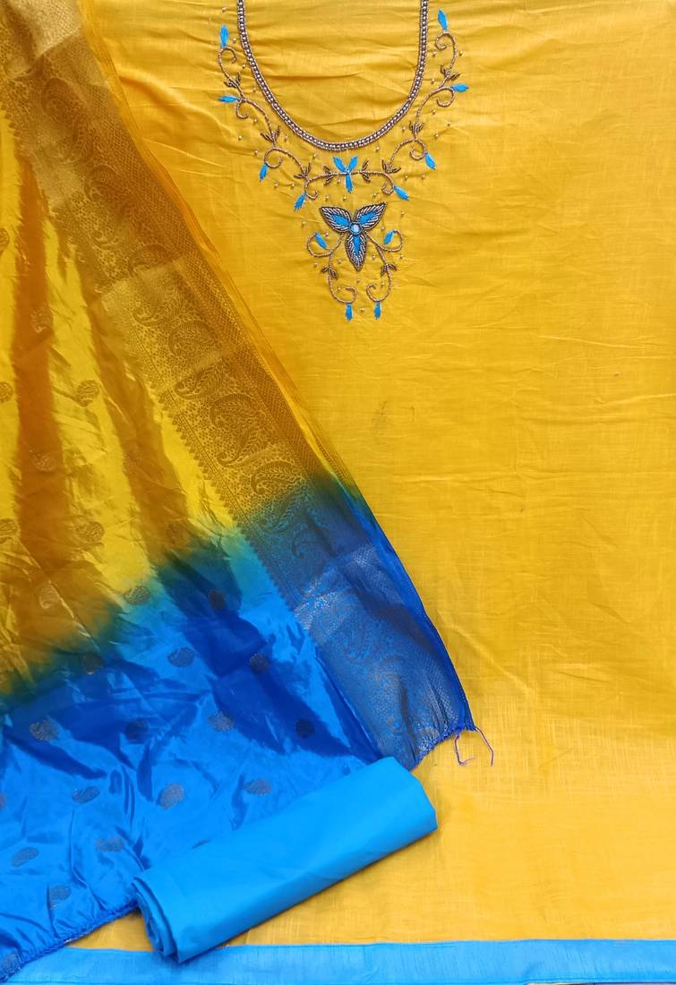 Yellow embroidered cotton salwar