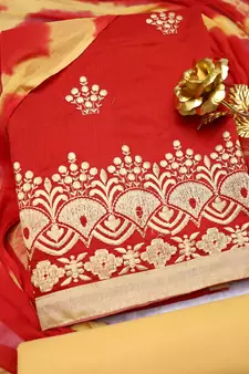 Red embroidered cotton salwar
