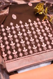 Brown embroidered cotton salwar