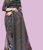 Grey embroidered lycra saree with blouse