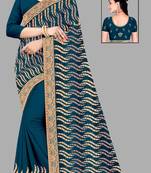 Blue embroidered shimmer saree with blouse