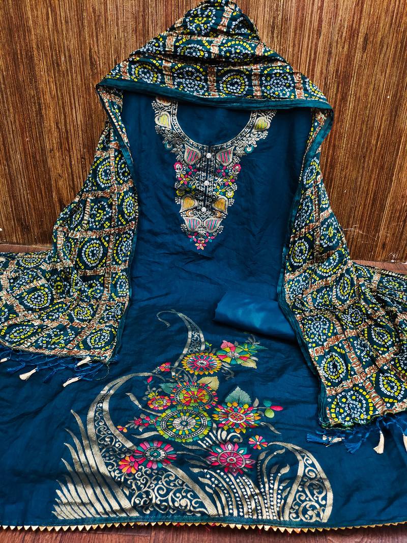 Blue woven jacquard salwar