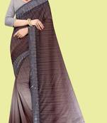 Brown embroidered lycra saree with blouse