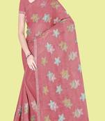 Pink embroidered shimmer saree with blouse
