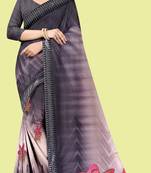 Brown embroidered lycra saree with blouse