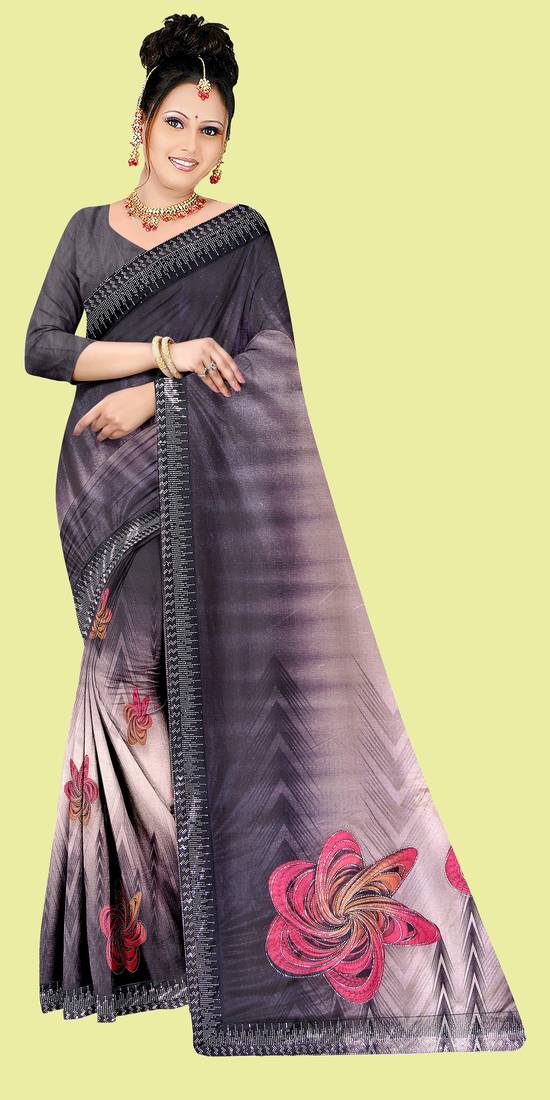 Brown embroidered lycra saree with blouse