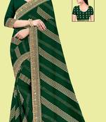 Green embroidered shimmer saree with blouse