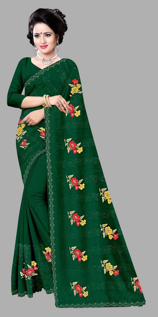 Green embroidered shimmer saree with blouse