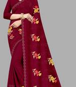 Red embroidered shimmer saree with blouse