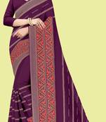 Purple embroidered chiffon saree with blouse