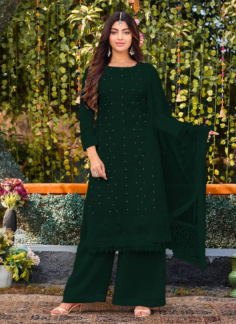 green emerald velvet dress Bottle Green Chikankari Anarkali Kurta main image 0