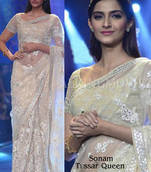 Sonam Kapoor White embroidered NET saree with blouse