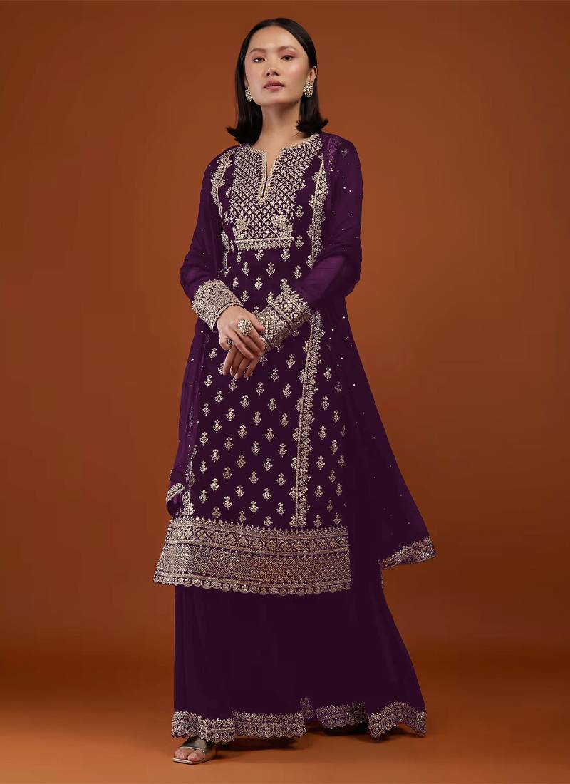 Georgette Based Purple Palazzo Set