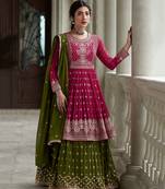 Fancy Peplum Style Palazzo Suit Rani Pink