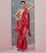Sequence Blouse Paired With Red Ruffle Saree Drape