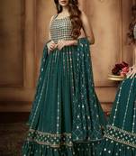 Teal embroidered georgette salwar kameez