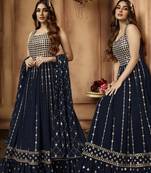 Navy blue embroidered georgette salwar kameez
