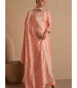Peach georgette embroidered salwar kameez