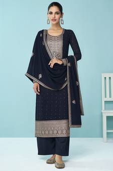 Navy Blue Embroidered Georgettesalwar Suit