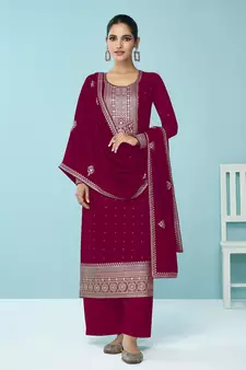 Magenta Embroidered Georgette Trendy Salwar Suit