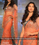  Deepika padukone orange fancy designer stylish saree with blouse