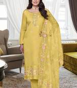 Maheshwari viscose silk Embroidred Suit in Yellow