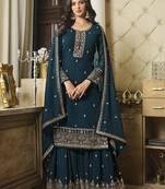 Georgette Embroidered Dark Teal Salwar Kameez