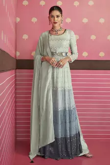 Designer Georgette Suit in Sky Blue with Sequins Work