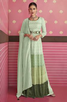 Georgette Suit in Sea Green with Sequins Work