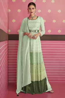 Designer Georgette Suit in Sea Green with Sequins Work