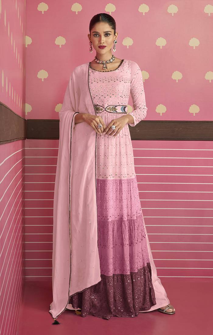 Designer Georgette Suit in Light Pink with Sequins Work