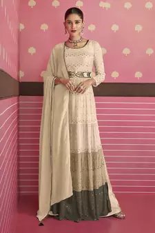 Designer Georgette Suit in Beige with Sequins Work
