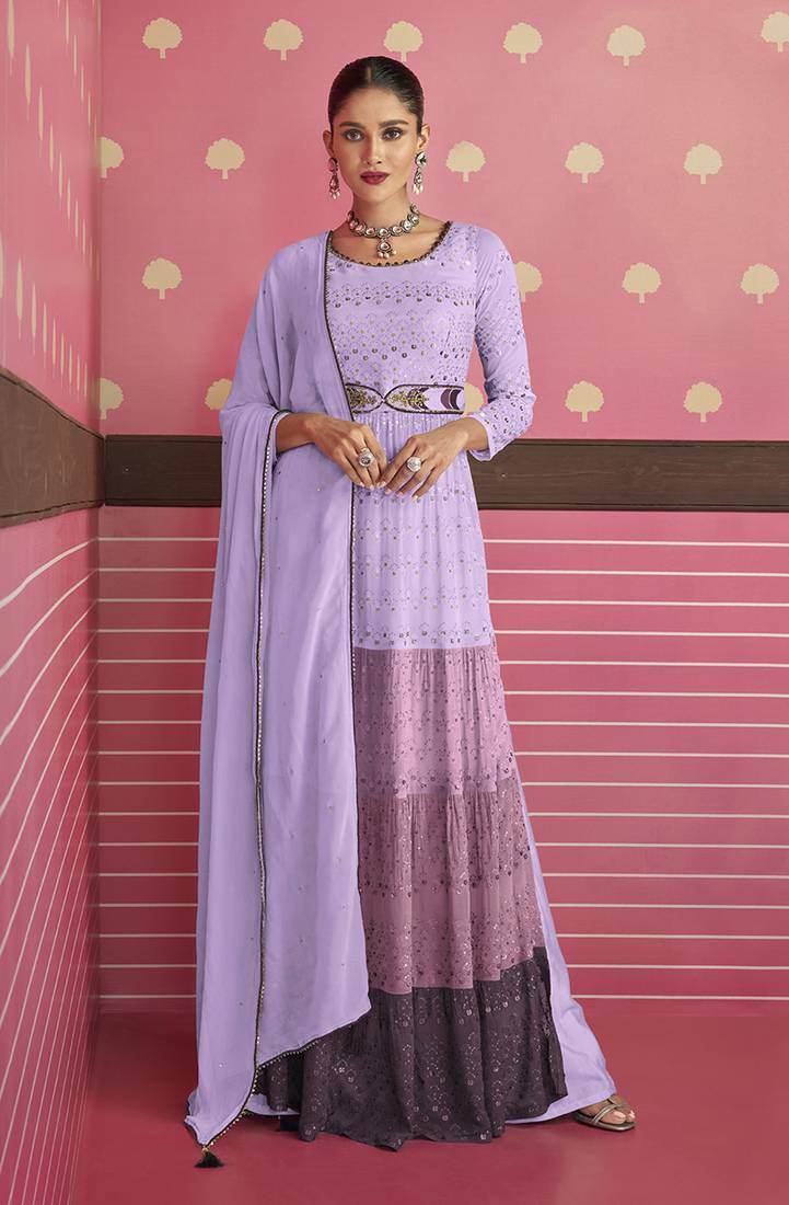 Designer Georgette Suit in Mauve with Sequins Work