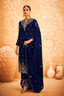 Crinkle Chiffon Grey Swrovski Work Festive Salwar Suit main image 1
