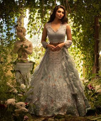 Blue Organza Embroidered Lehenga Set 1