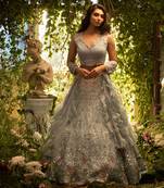 Blue Organza Embroidered Lehenga Set