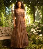 Brown Georgette Embroidered Gown With Jacket