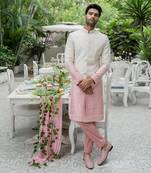 Beige & Amaranth Pink Ombre Sherwani Set