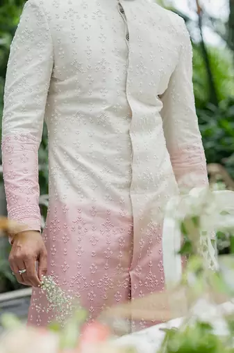 Beige & Amaranth Pink Ombre Sherwani Set