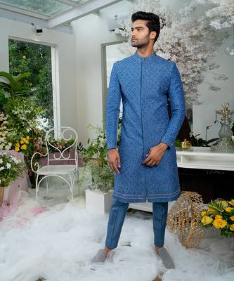 Twilight Blue Sherwani Set 1