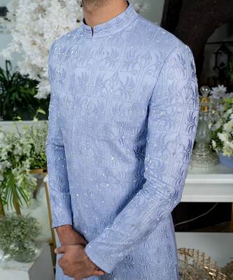 Lilac Blue Geometric Floral Sherwani Set 2
