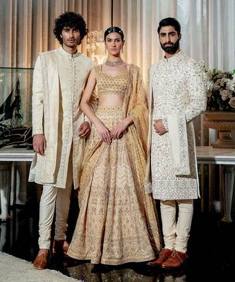 Ivory Paper Gold Fully Embroidered Beige Sherwani Set With Stole 2