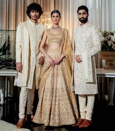 Ivory Paper Gold Fully Embroidered Beige Sherwani Set With Stole