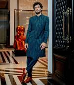 Emerald Green Geometric Sherwani Set